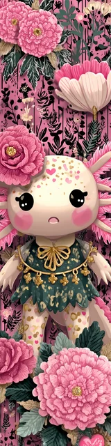 Free kawaii axolotl bookmark featuring a green and pink kawaii axolotl